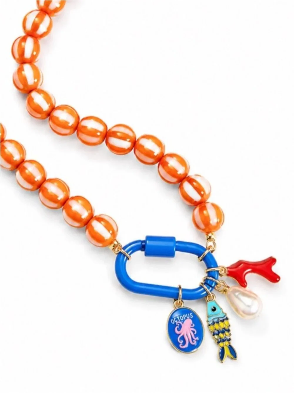 New! Coastal Colorful Orange Stripe Carabiner Dopamine Necklace NWOT 5033